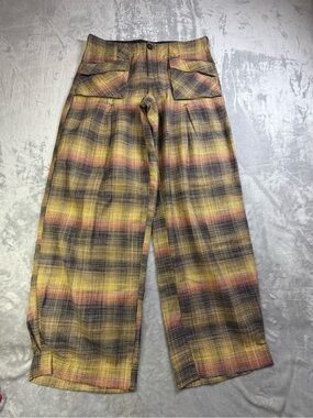 Free People Yellow Plaid Corduroy Wide-Leg Pants Women’s 8